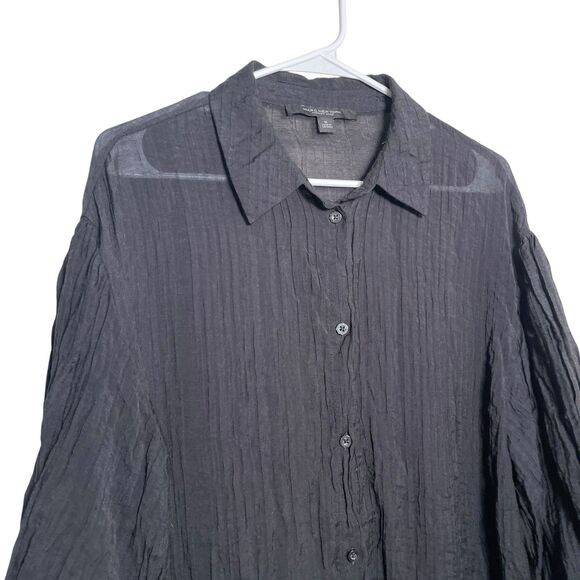 Marc Jacobs Women's Medium Black Button Up Puff Sleeve Collared Sheer Top - Picture 2 of 10